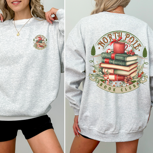 North Pole Book Club, Christmas, Santa, Booktok, Reading, Library, Front and Back Sweatshirt