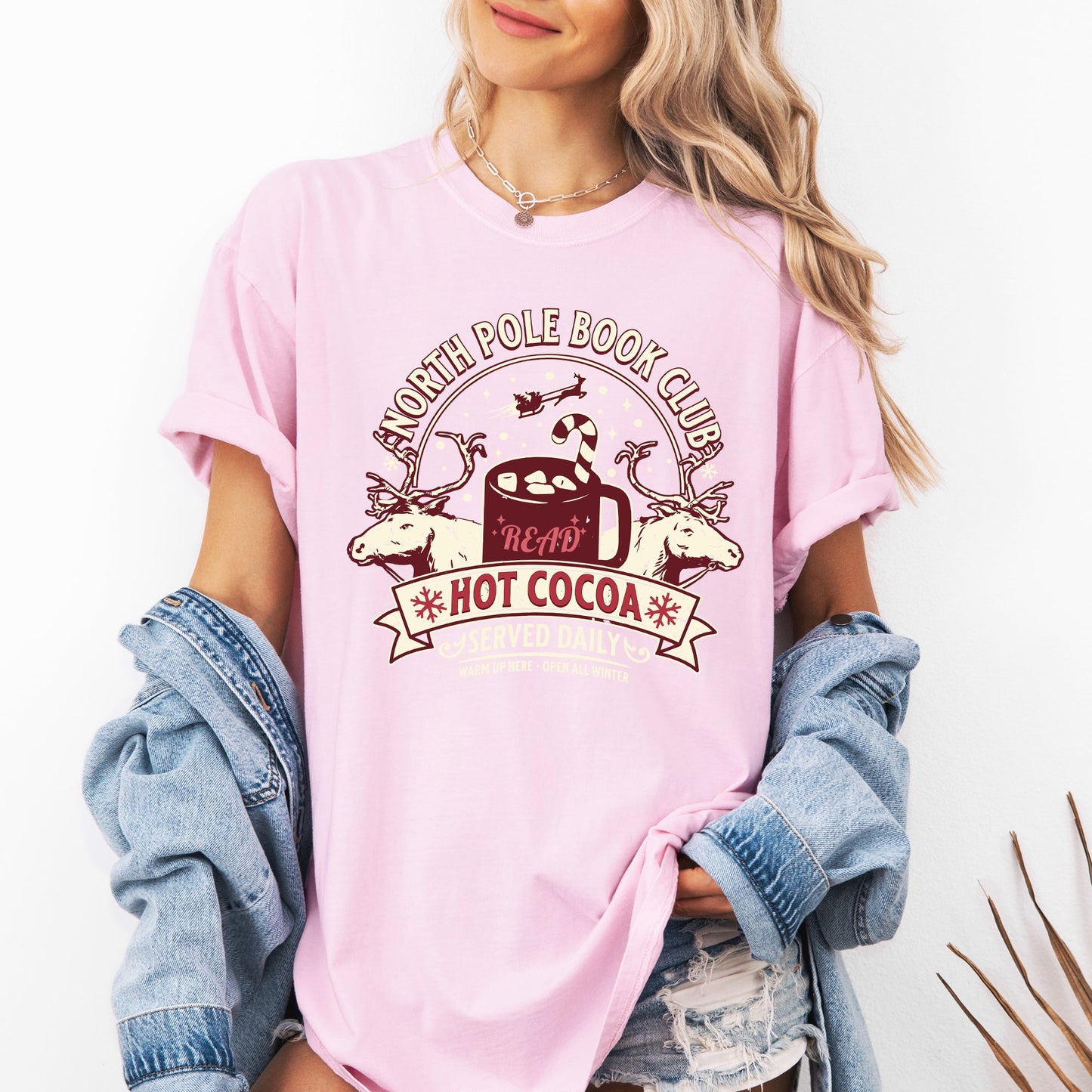 North Pole Book Club, Reading, Christmas, Santa, Reindeer, Winter, Xmas Tshirt Comfort Colors T-Shirt