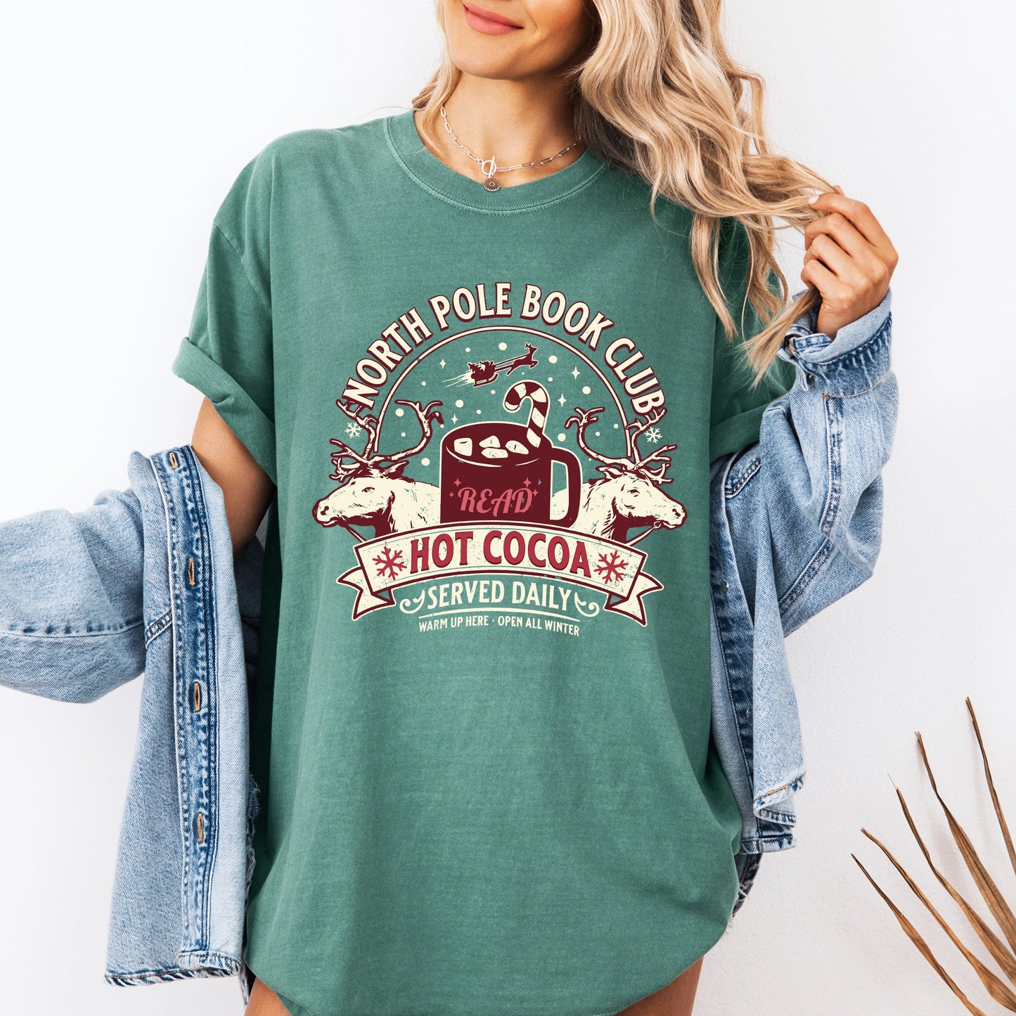 North Pole Book Club, Reading, Christmas, Santa, Reindeer, Winter, Xmas Tshirt Comfort Colors T-Shirt