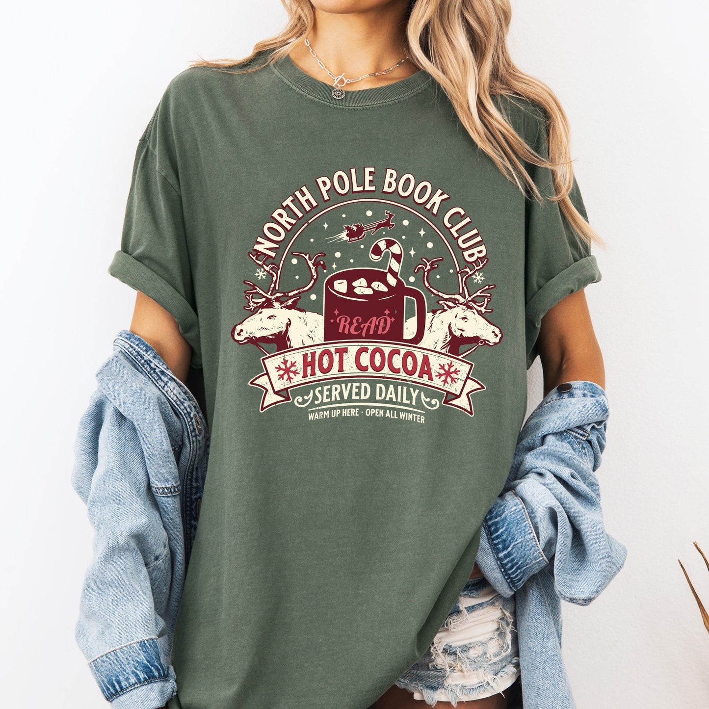 North Pole Book Club, Reading, Christmas, Santa, Reindeer, Winter, Xmas Tshirt Comfort Colors T-Shirt