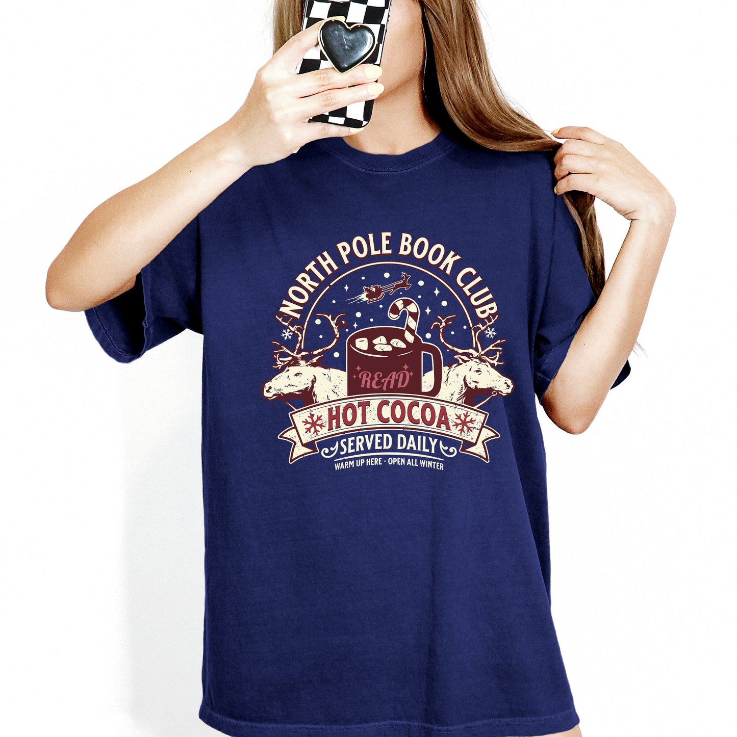 North Pole Book Club, Reading, Christmas, Santa, Reindeer, Winter, Xmas Tshirt Comfort Colors T-Shirt