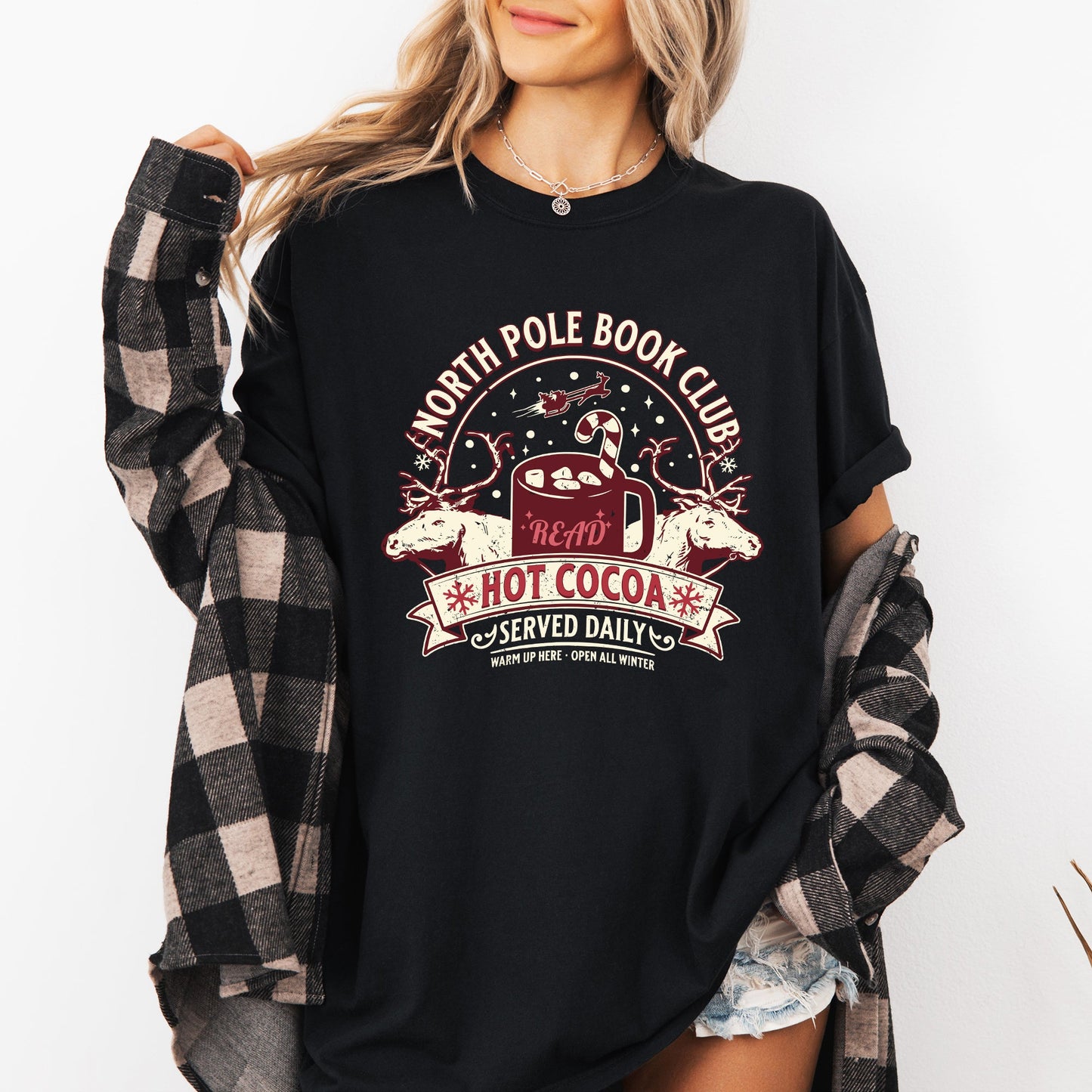 North Pole Book Club, Reading, Christmas, Santa, Reindeer, Winter, Xmas Tshirt Comfort Colors T-Shirt