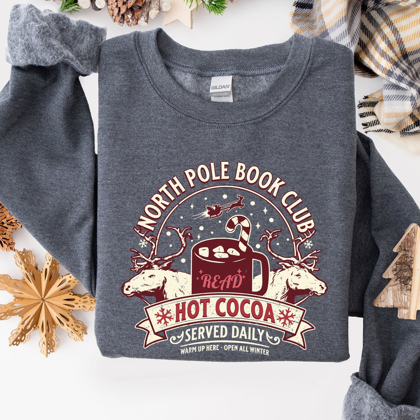North Pole Book Club, Reading, Christmas, Santa, Reindeer, Winter, Xmas Sweatshirt