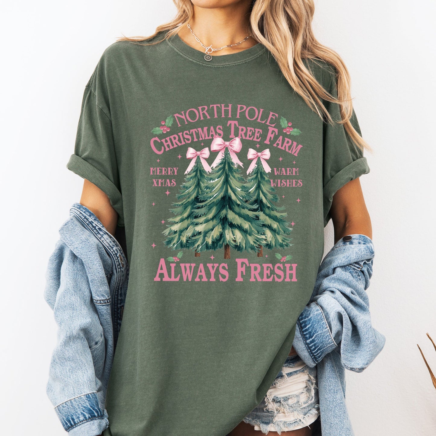 North Pole Christmas Tree Farm, Winter, Santa, Snow, Xmas Tshirt Comfort Colors T-Shirt