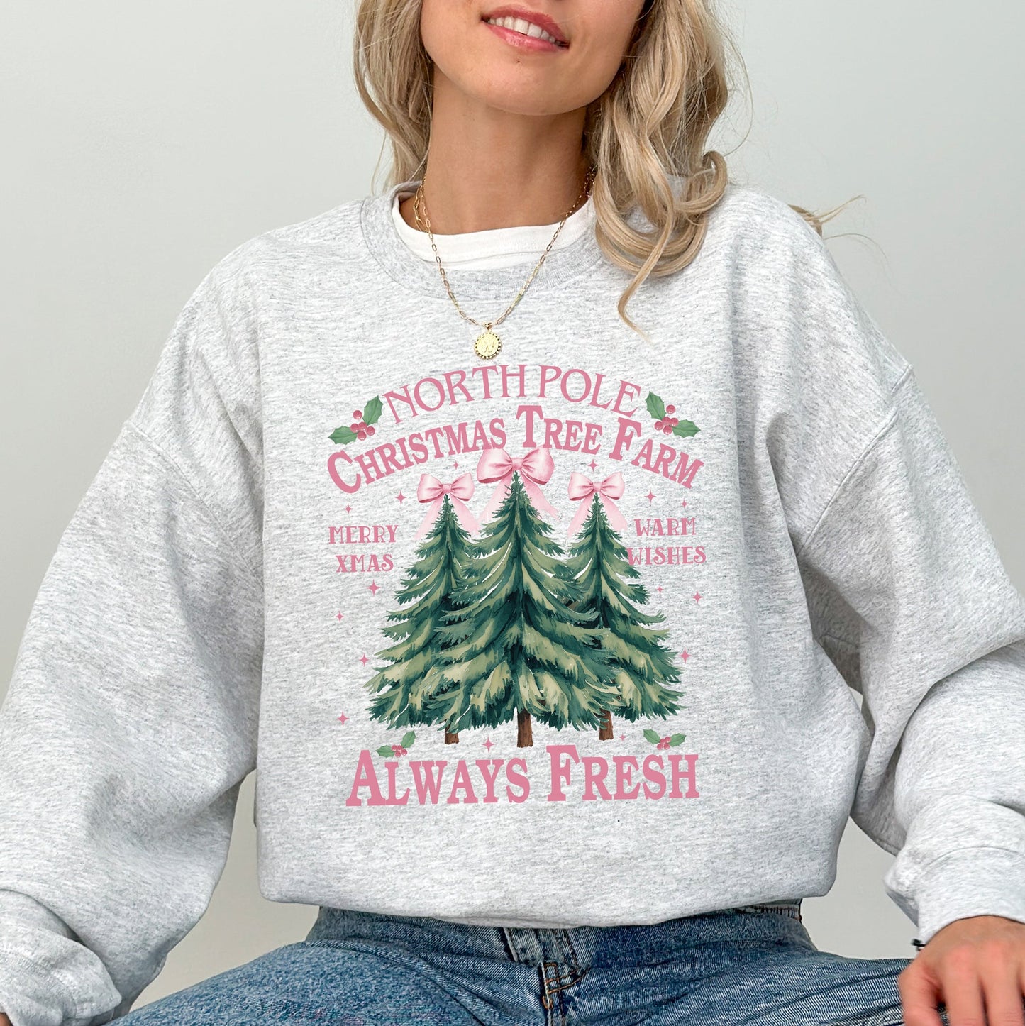 North Pole Christmas Tree Farm, Winter, Santa, Snow, Xmas Sweatshirt