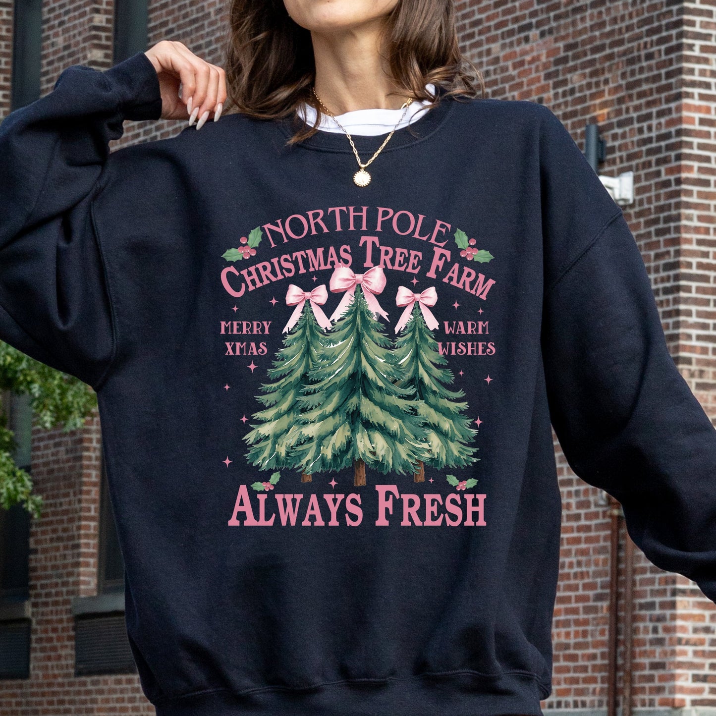 North Pole Christmas Tree Farm, Winter, Santa, Snow, Xmas Sweatshirt