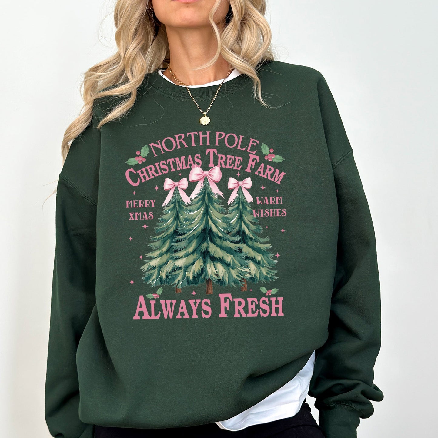 North Pole Christmas Tree Farm, Winter, Santa, Snow, Xmas Sweatshirt