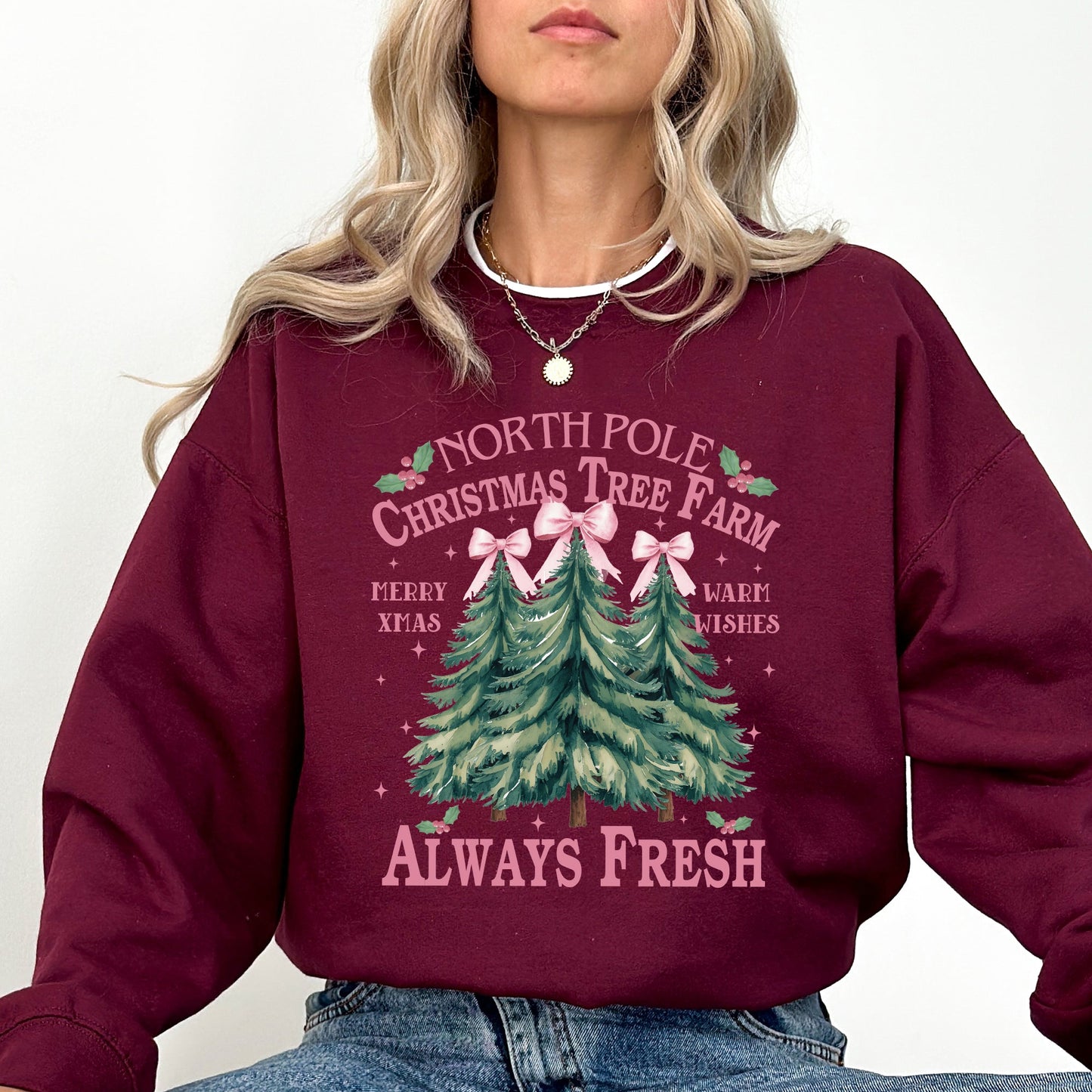 North Pole Christmas Tree Farm, Winter, Santa, Snow, Xmas Sweatshirt