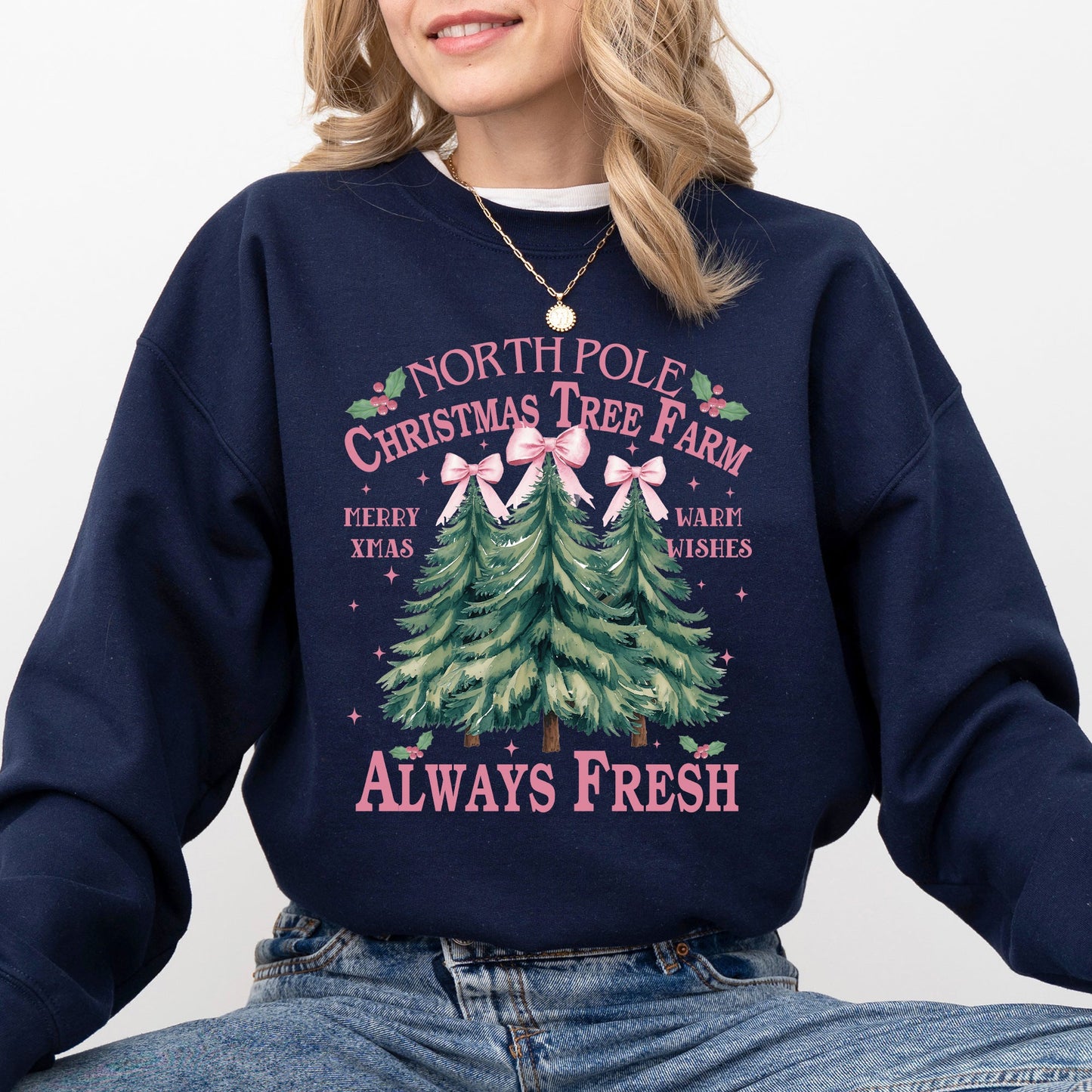 North Pole Christmas Tree Farm, Winter, Santa, Snow, Xmas Sweatshirt