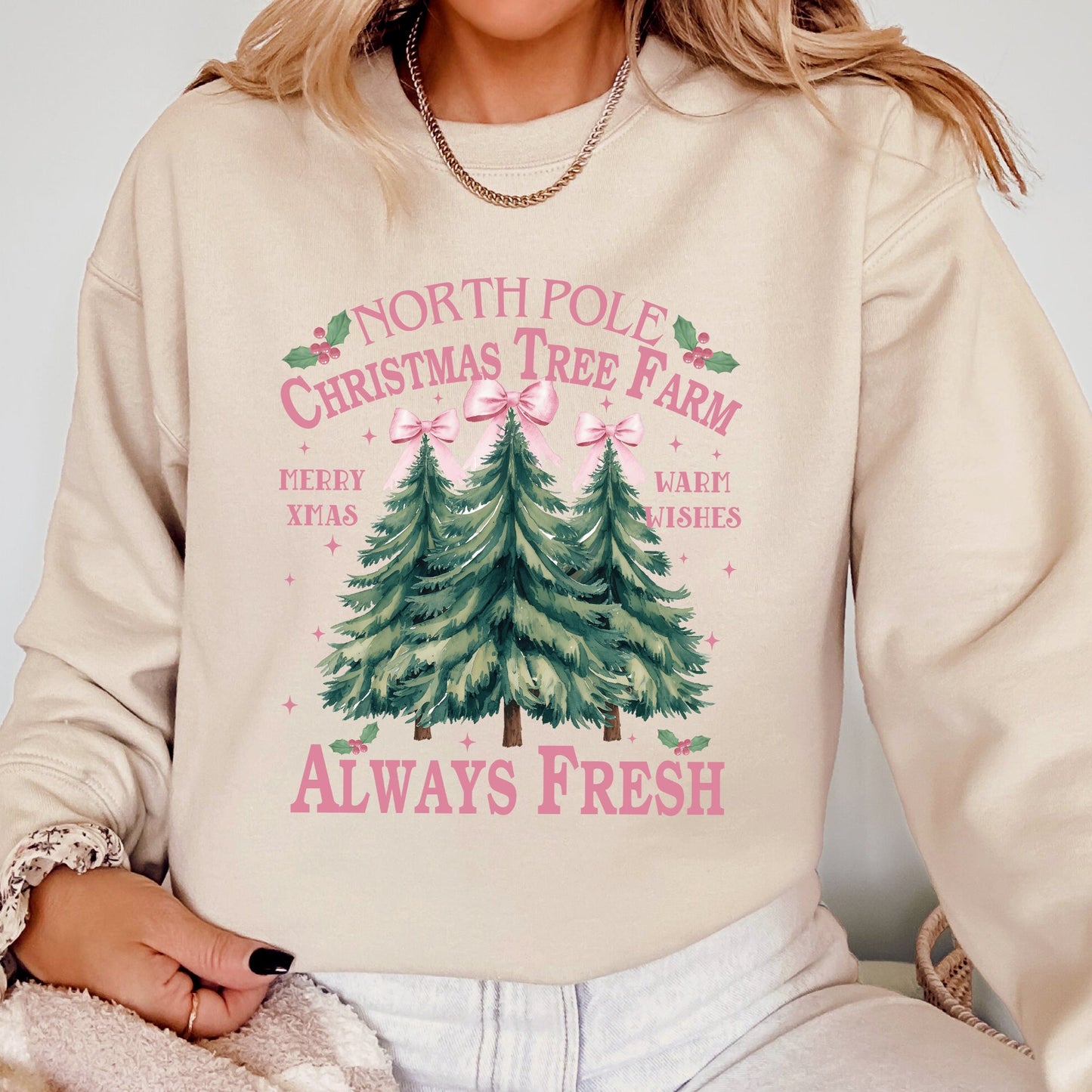 North Pole Christmas Tree Farm, Winter, Santa, Snow, Xmas Sweatshirt