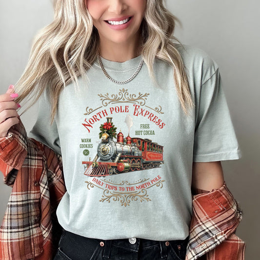 North Pole Express, Vintage Christmas Sign, Comfort Colors Tshirt