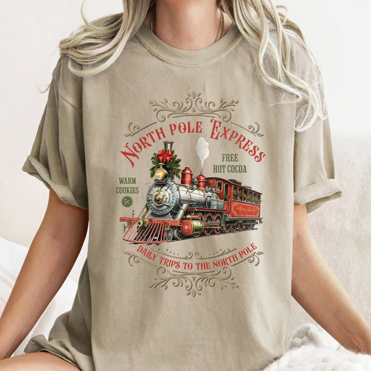 North Pole Express, Vintage Christmas Sign, Comfort Colors Tshirt