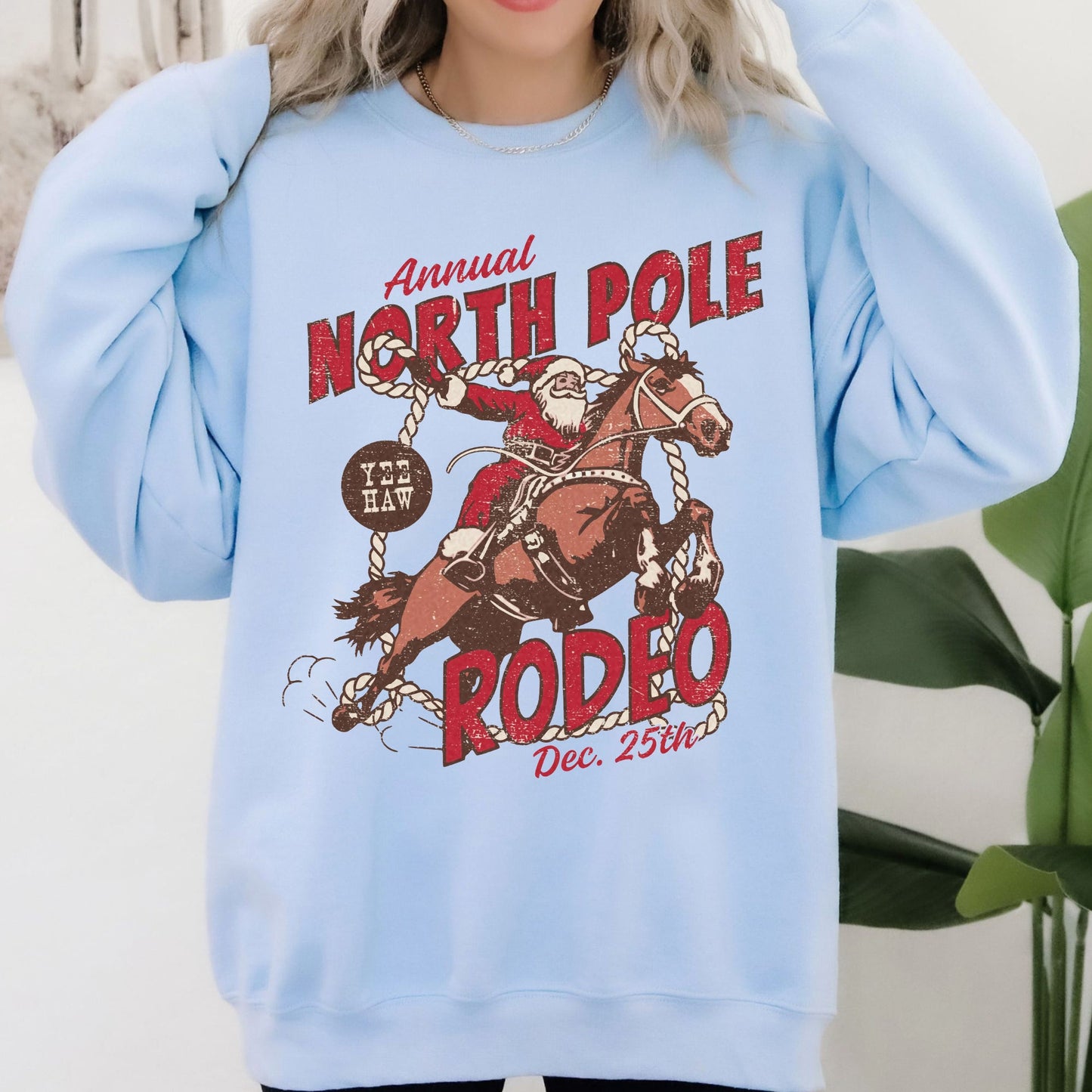 North Pole Rode, Santa, Christmas, Western, Cowboy, Yee Haw, Horse Sweatshirt