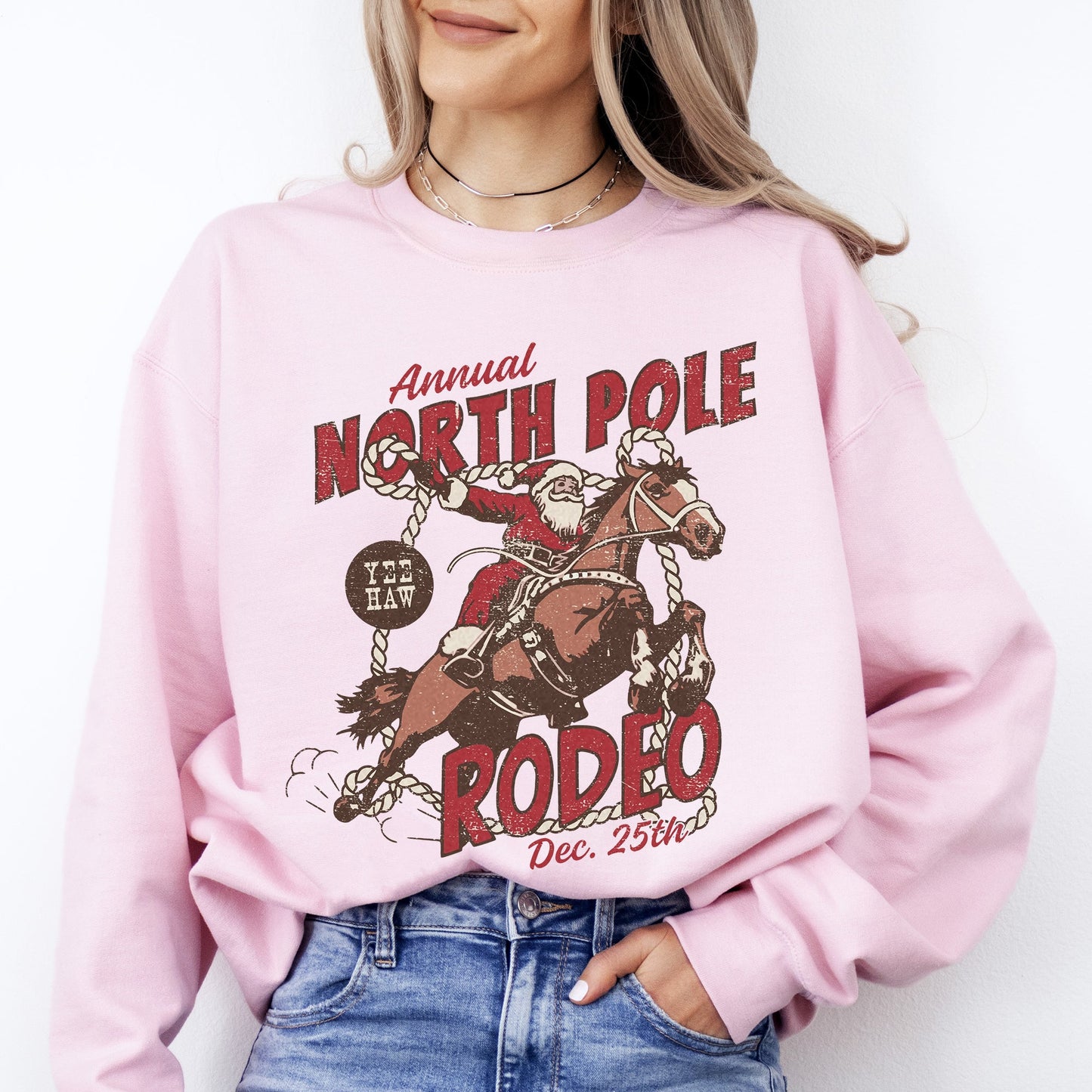 North Pole Rode, Santa, Christmas, Western, Cowboy, Yee Haw, Horse Sweatshirt