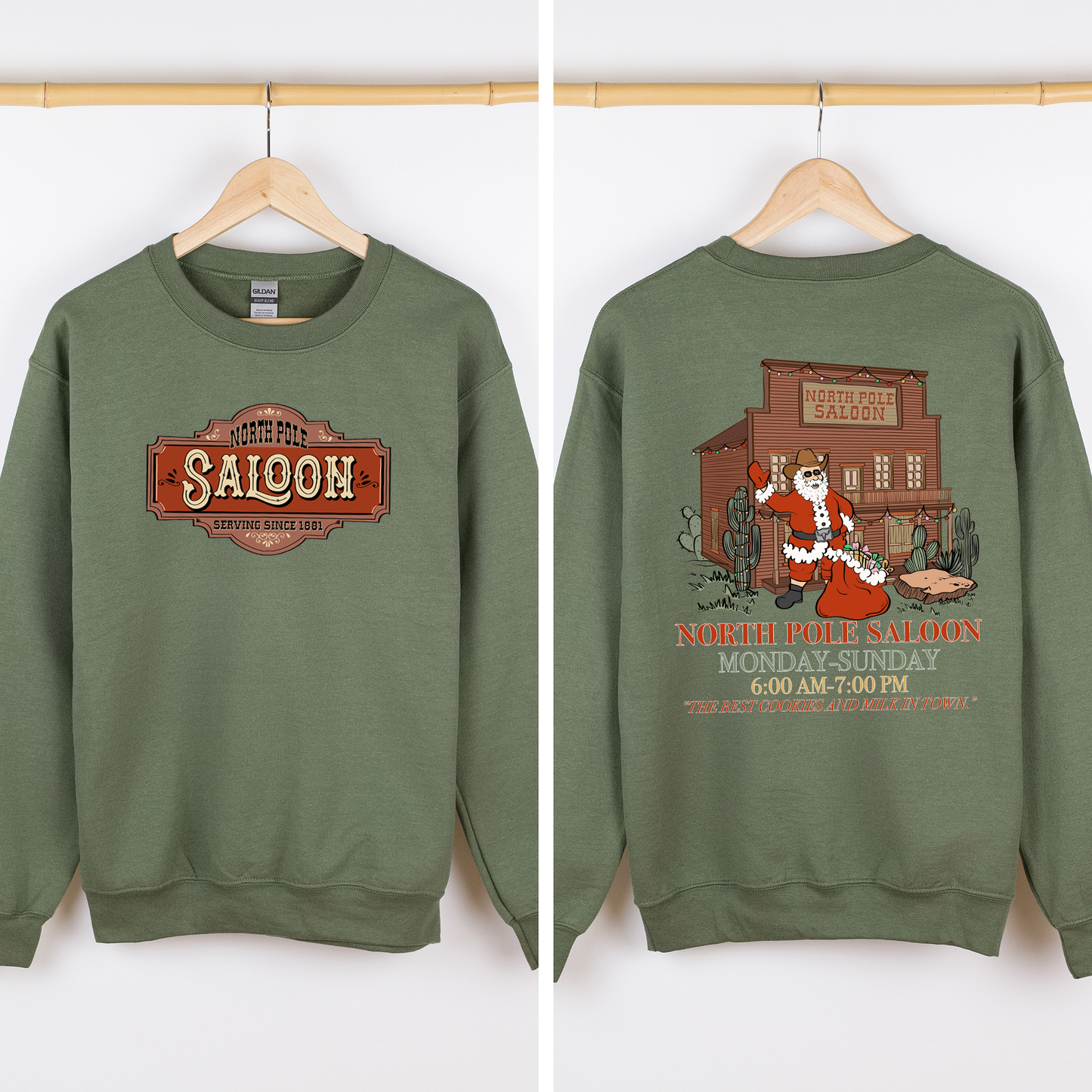 North Pole Saloon, Christmas Party, Santa, Funny, Front and Back Sweatshirt