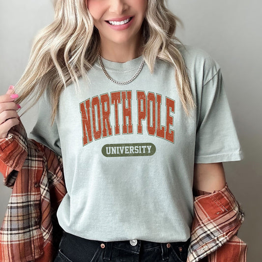 North Pole University, Collegiate Style, Retro, Christmas, Santa, Comfort Colors Tshirt