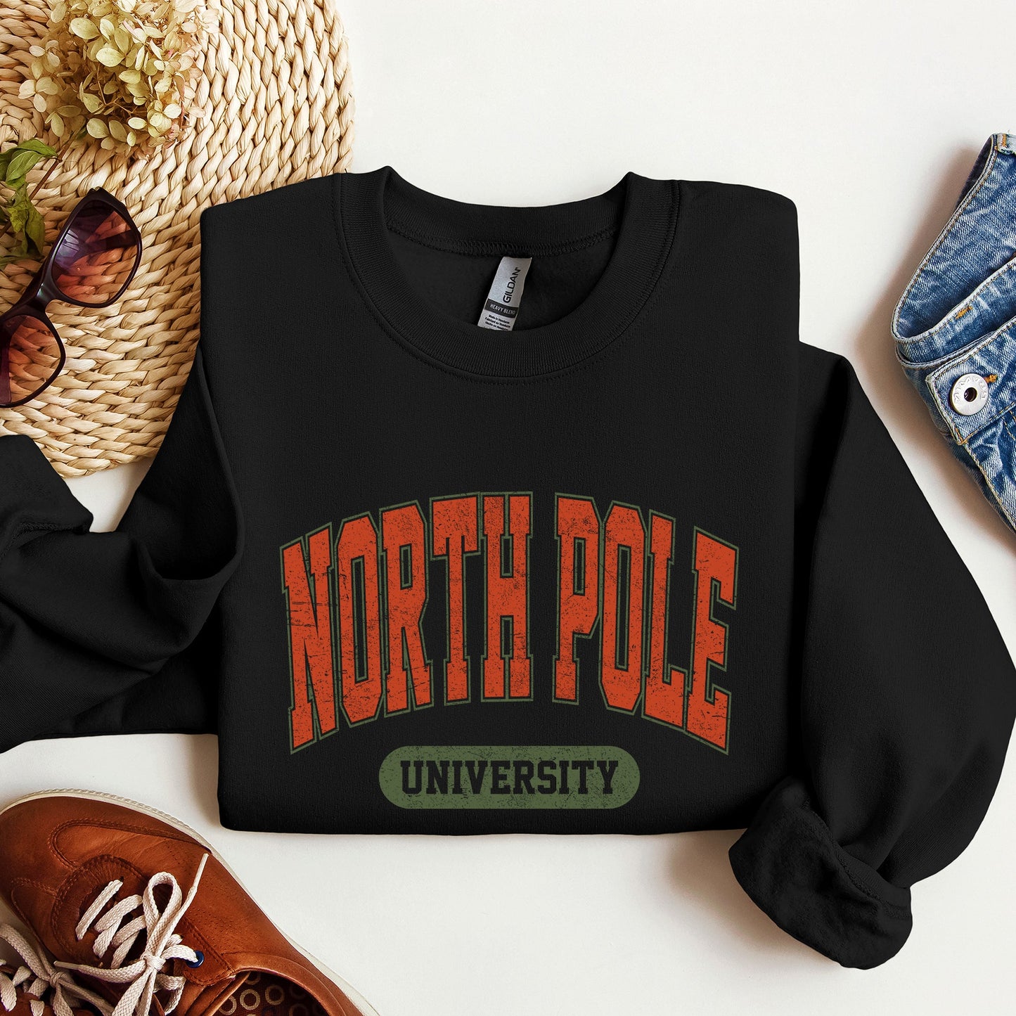 North Pole University, Collegiate Style, Retro, Christmas, Santa Sweatshirt