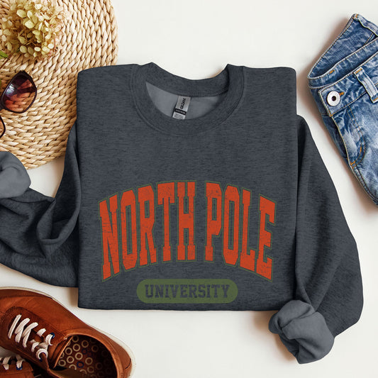 North Pole University, Collegiate Style, Retro, Christmas, Santa Sweatshirt