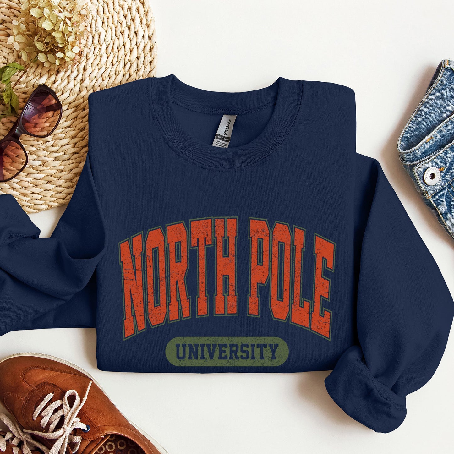 North Pole University, Collegiate Style, Retro, Christmas, Santa Sweatshirt