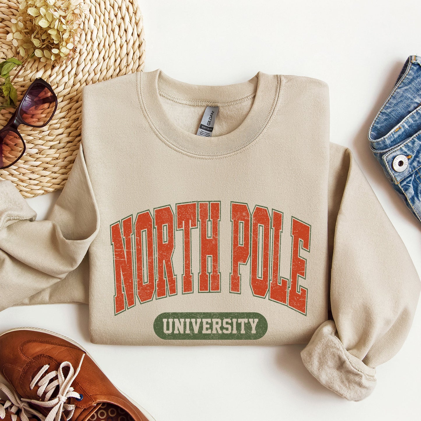 North Pole University, Collegiate Style, Retro, Christmas, Santa Sweatshirt