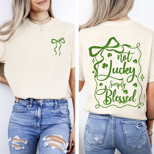 Not Lucky, Just Blessed, Ribbon, Bows, Coquette, Christian, St Patrick's Day, Shamrock, Clover, Lucky, Leprechaun Tshirt Comfort Colors T-Shirt