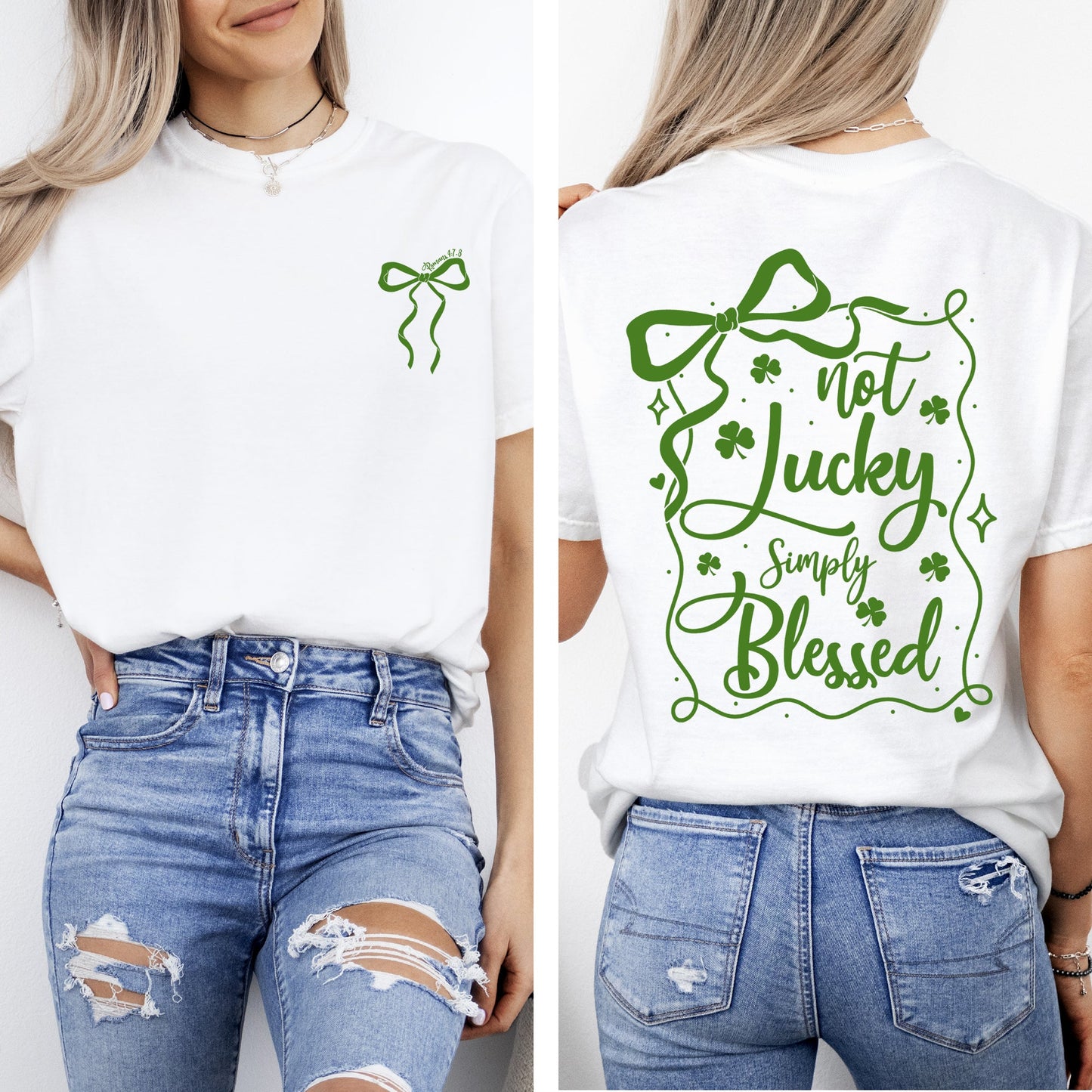 Not Lucky, Just Blessed, Ribbon, Bows, Coquette, Christian, St Patrick's Day, Shamrock, Clover, Lucky, Leprechaun Tshirt Comfort Colors T-Shirt