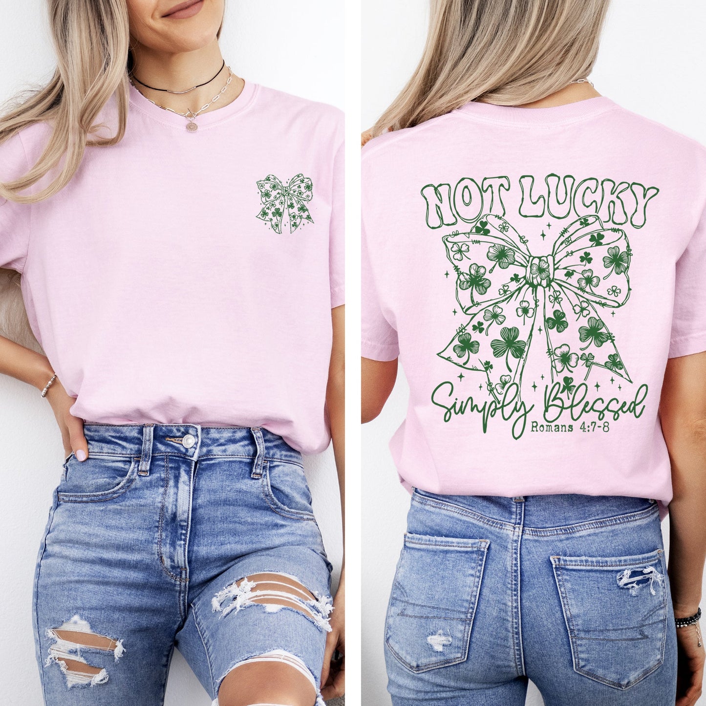 Not Lucky, Simply Blessed, Christian, Faith, St Patrick's Day, Shamrock, Clover, Lucky, Leprechaun Tshirt Comfort Colors T-Shirt