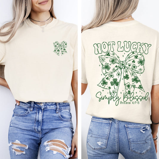 Not Lucky, Simply Blessed, Christian, Faith, St Patrick's Day, Shamrock, Clover, Lucky, Leprechaun Tshirt Comfort Colors T-Shirt