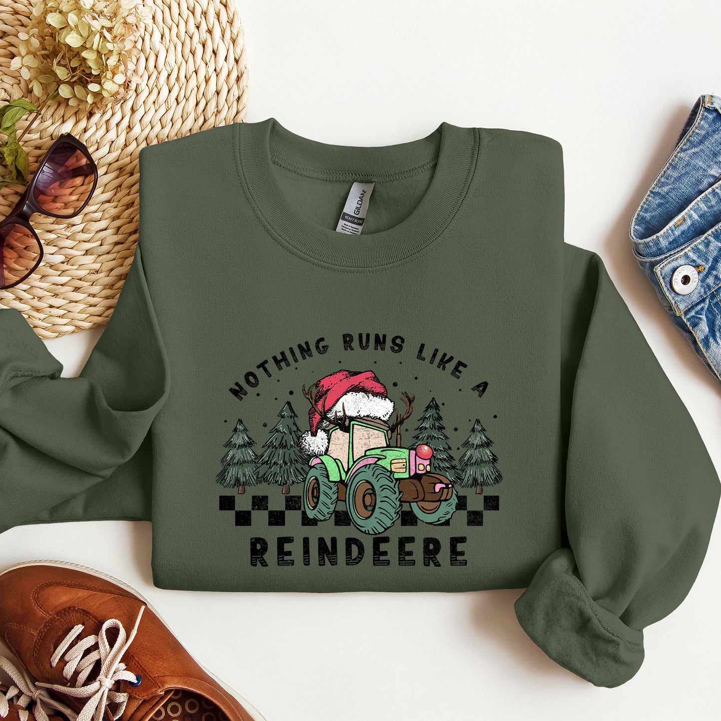 Nothing Runs Like A Reindeere, Deere, Christmas, Tractor, Farm Life Sweatshirt