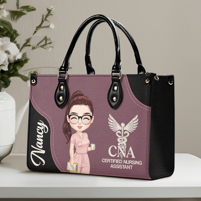 Nurse With Love - Personalized Leather Handbag - Gift For Nurse, CNA, Registered RN, Healthcare Worker