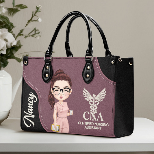 Nurse With Love - Personalized Leather Handbag - Gift For Nurse, CNA, Registered RN, Healthcare Worker