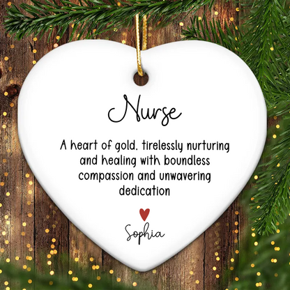 A Heart Of Gold Nurse - Personalized Heart Ceramic Ornament - Christmas Gift For Nurse, CNA, Registered RN, Healthcare Worker
