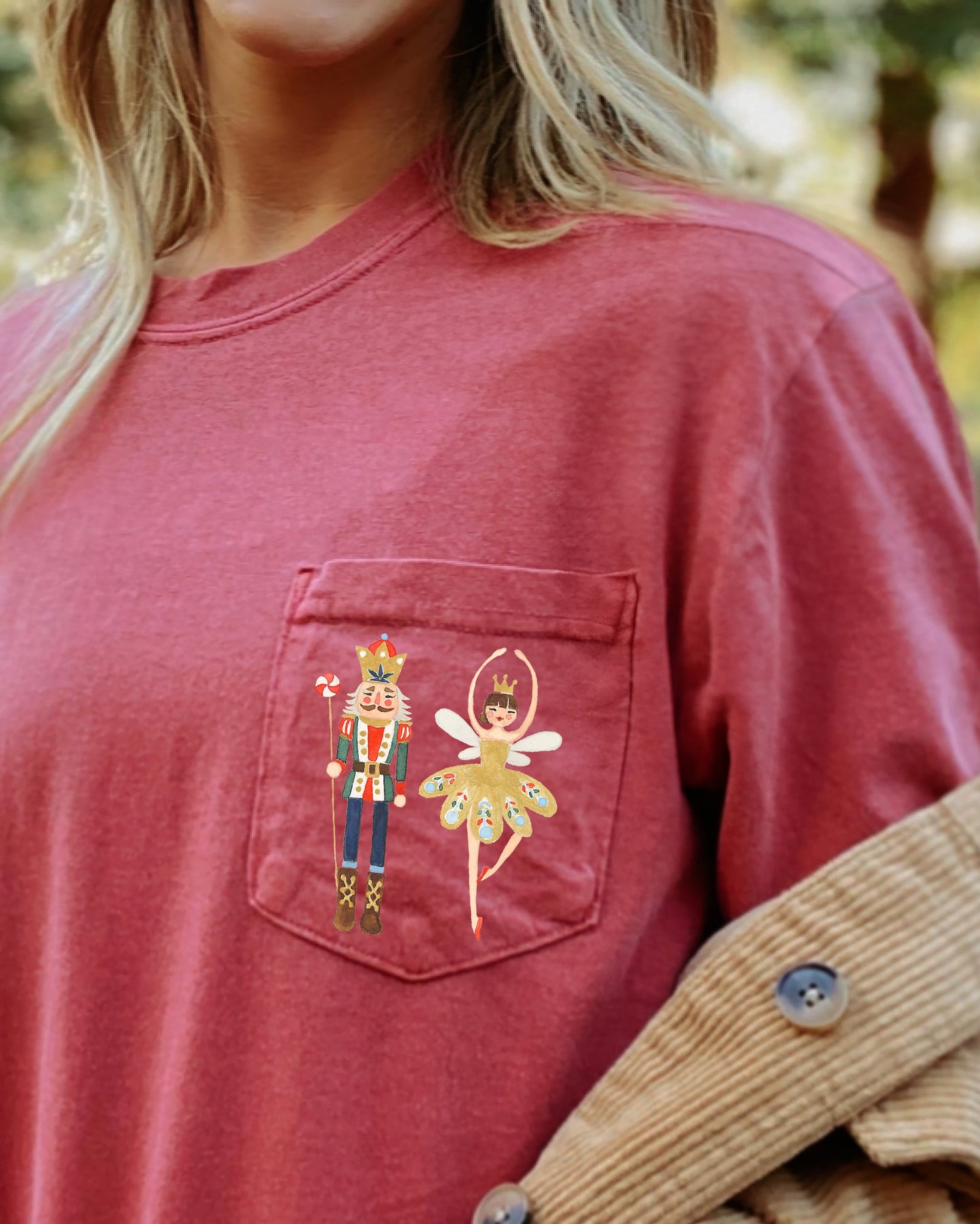 Nutcracker Ballet, Ballerina, Pocket, Christmas, Winter, Snow, Santa, Xmas Pocket Tee Comfort Colors T-Shirt