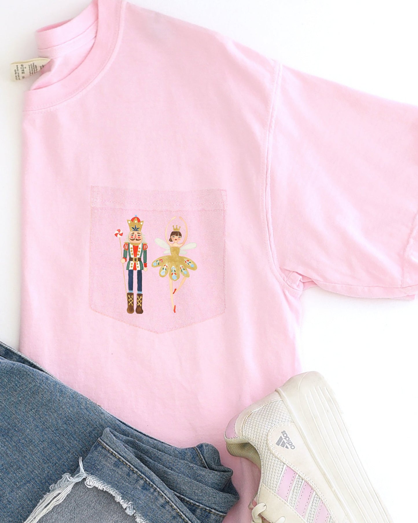 Nutcracker Ballet, Ballerina, Pocket, Christmas, Winter, Snow, Santa, Xmas Pocket Tee Comfort Colors T-Shirt