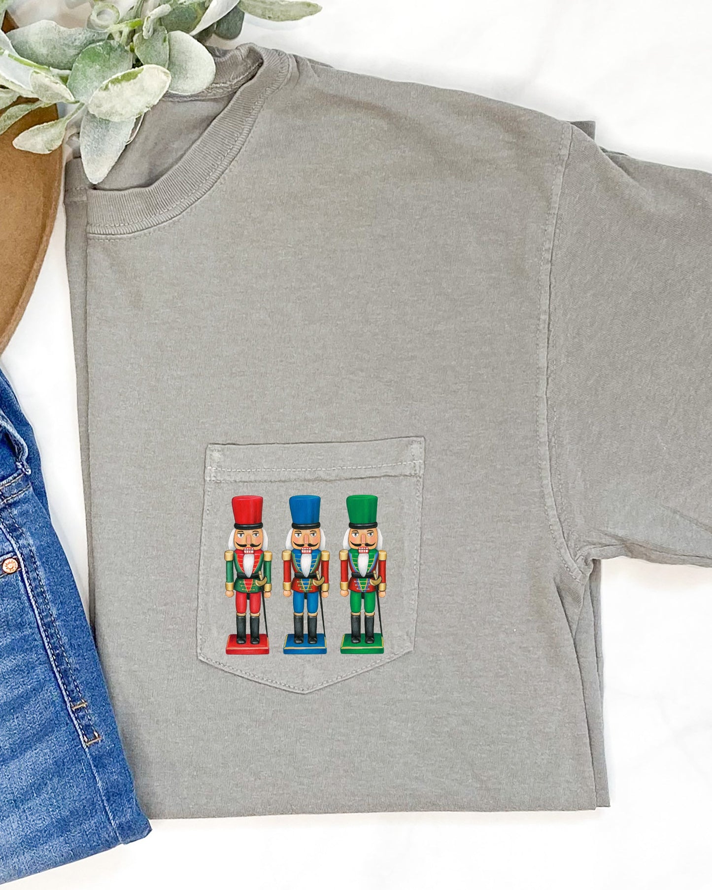 Nutcrackers, Pocket, Christmas, Santa, Snow, Winter, Xmas Pocket Tee Comfort Colors T-Shirt