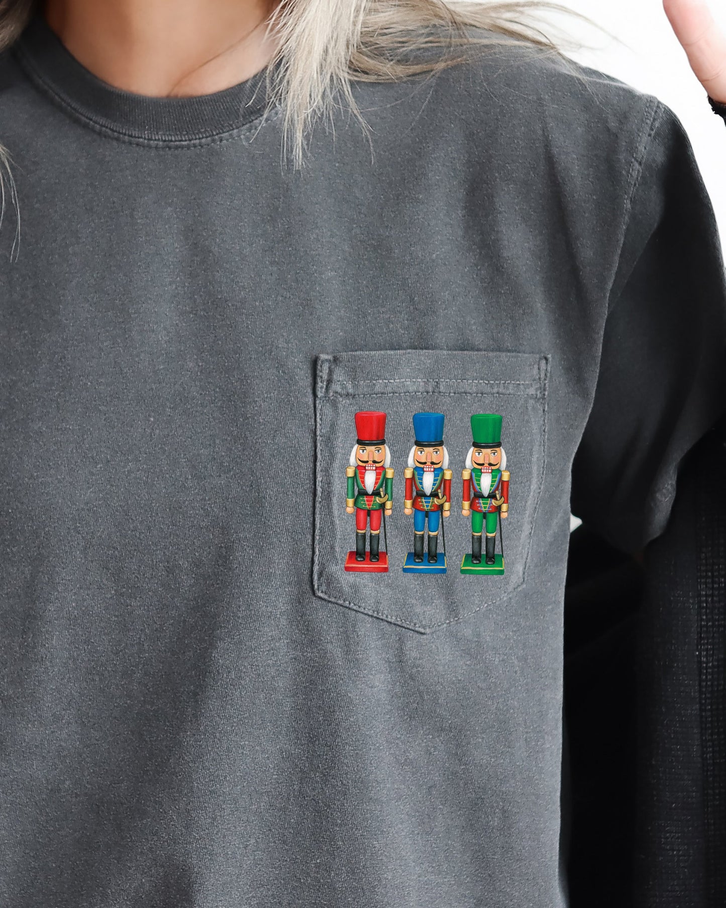 Nutcrackers, Pocket, Christmas, Santa, Snow, Winter, Xmas Pocket Tee Comfort Colors T-Shirt