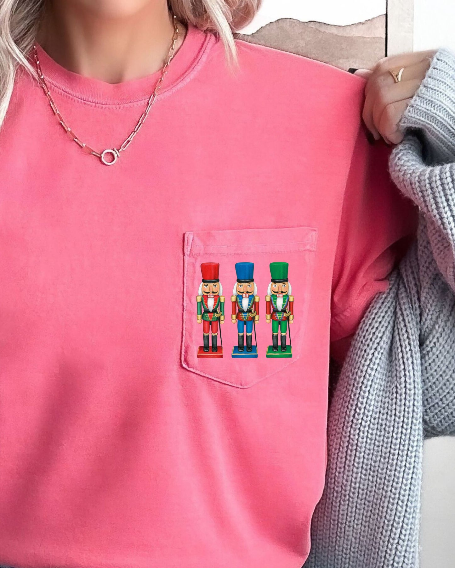 Nutcrackers, Pocket, Christmas, Santa, Snow, Winter, Xmas Pocket Tee Comfort Colors T-Shirt