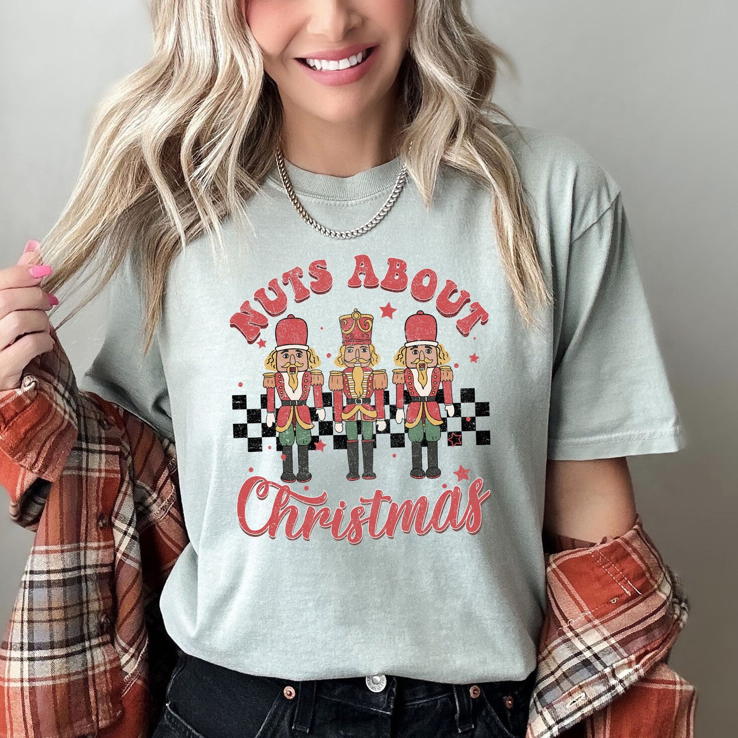 Nuts About Christmas, Nutcrackers, Retro, Checkered, Comfort Colors Tshirt