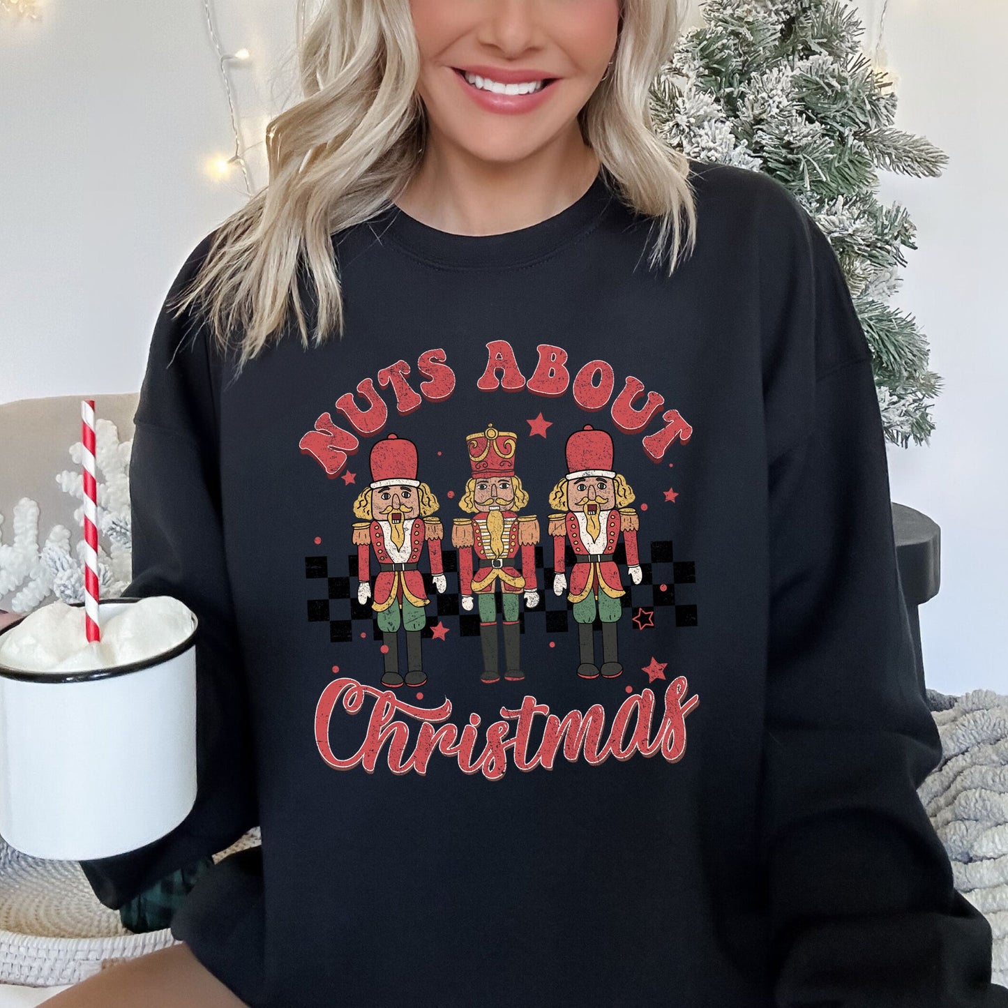 Nuts About Christmas, Nutcrackers, Retro, Checkered Sweatshirt
