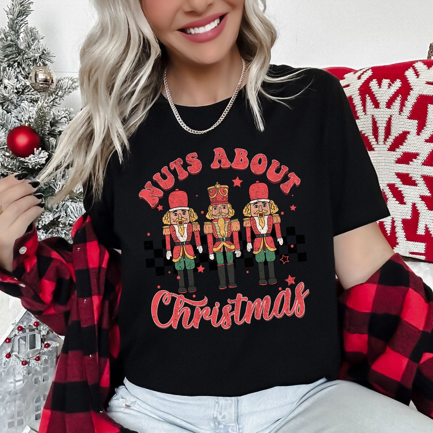 Nuts About Christmas, Nutcrackers, Retro, Checkered Super Soft Tees