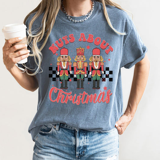 Nuts About Christmas, Nutcrackers, Retro, Checkered, Comfort Colors Tshirt