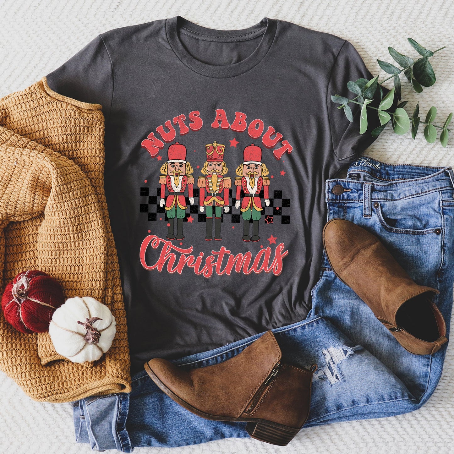 Nuts About Christmas, Nutcrackers, Retro, Checkered Super Soft Tees