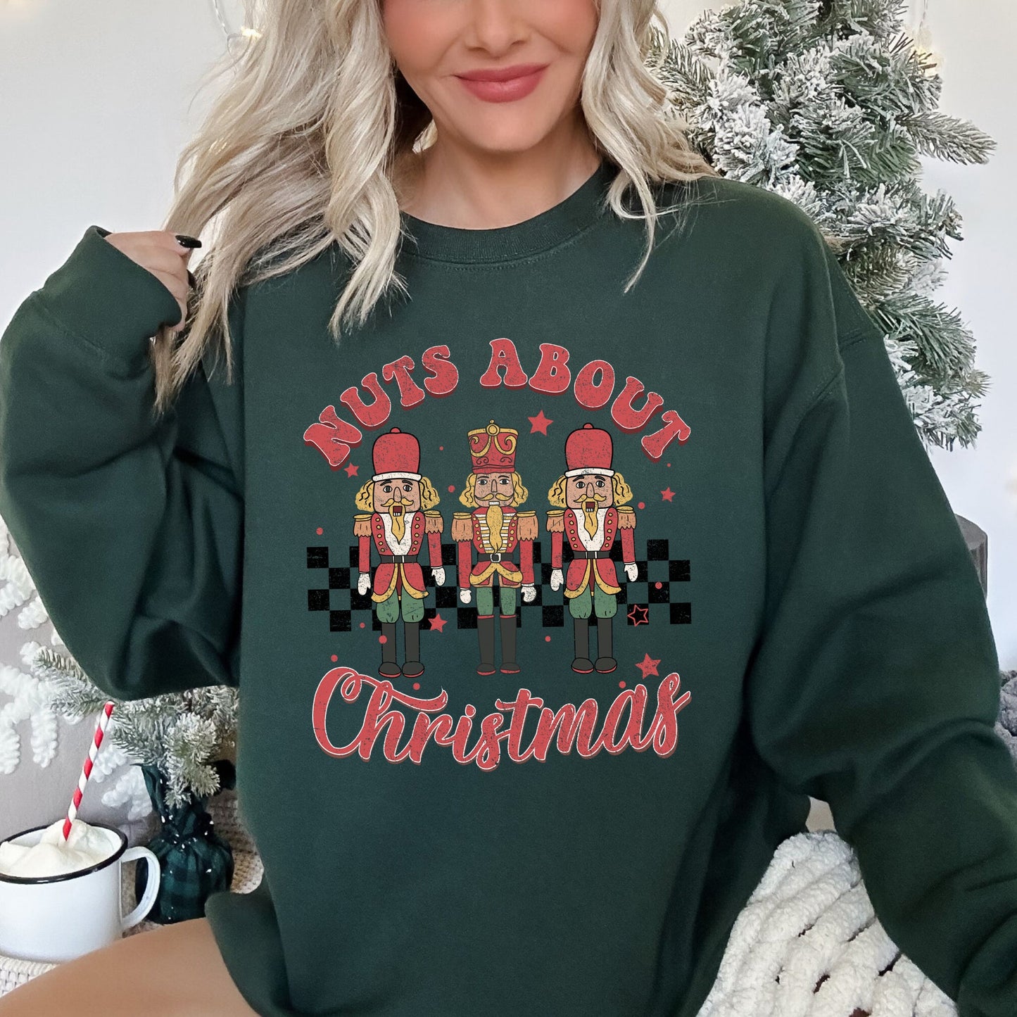 Nuts About Christmas, Nutcrackers, Retro, Checkered Sweatshirt