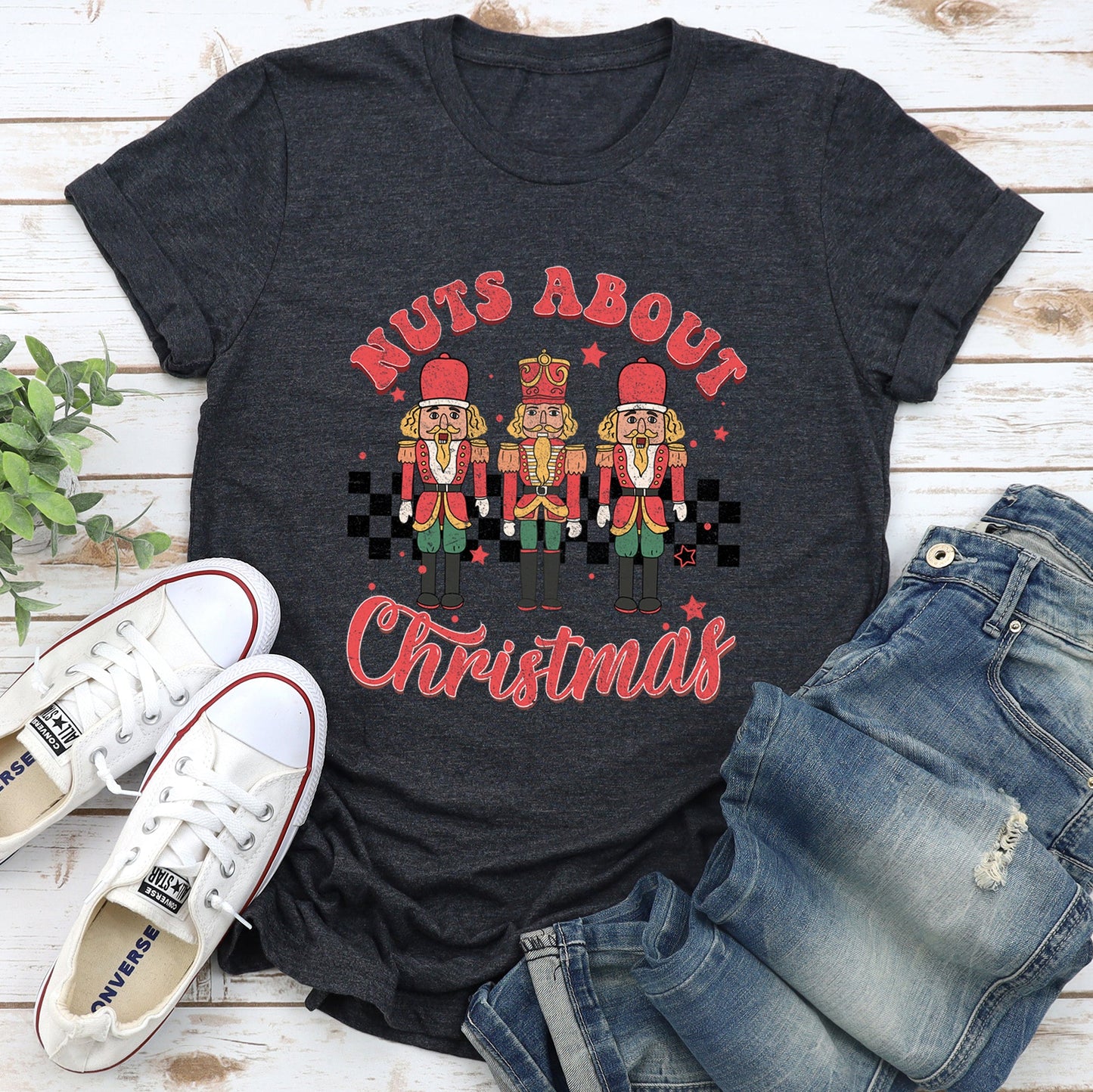 Nuts About Christmas, Nutcrackers, Retro, Checkered Super Soft Tees