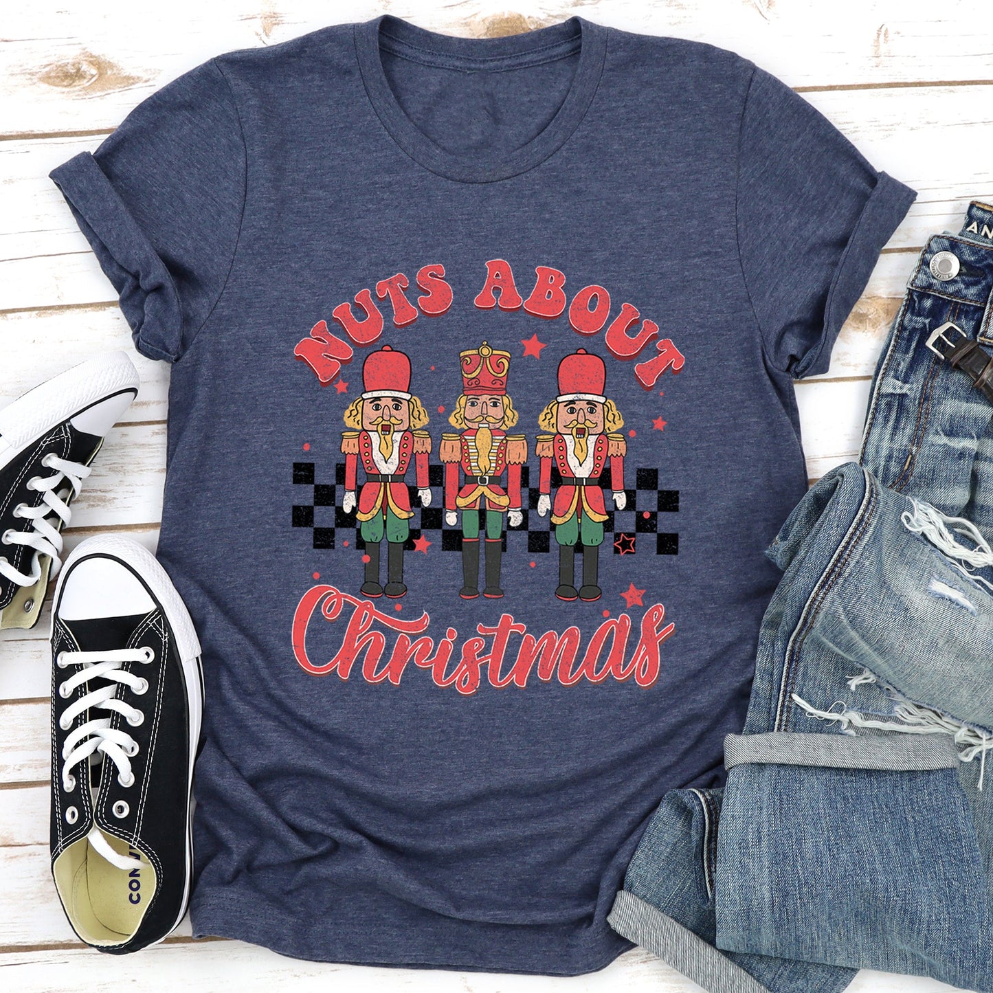 Nuts About Christmas, Nutcrackers, Retro, Checkered Super Soft Tees
