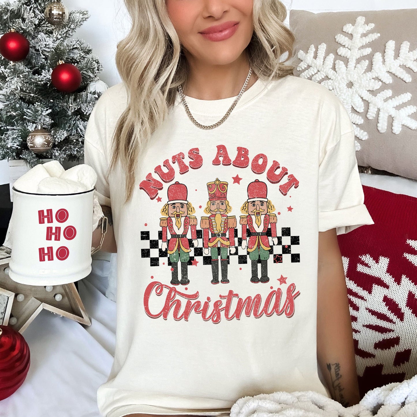 Nuts About Christmas, Nutcrackers, Retro, Checkered, Comfort Colors Tshirt