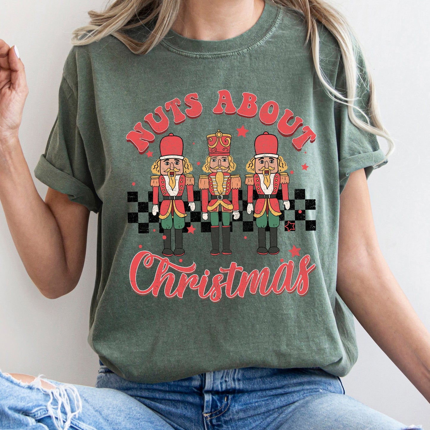 Nuts About Christmas, Nutcrackers, Retro, Checkered, Comfort Colors Tshirt