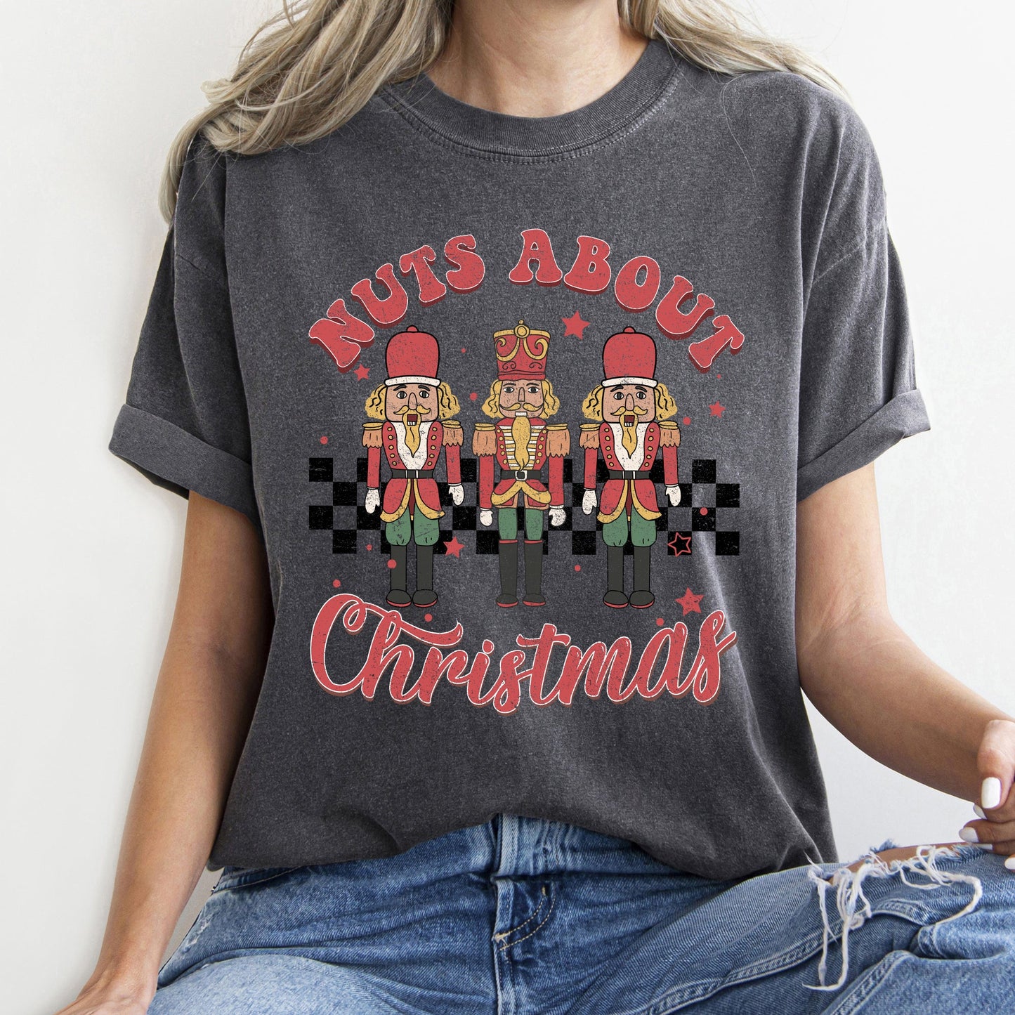 Nuts About Christmas, Nutcrackers, Retro, Checkered, Comfort Colors Tshirt