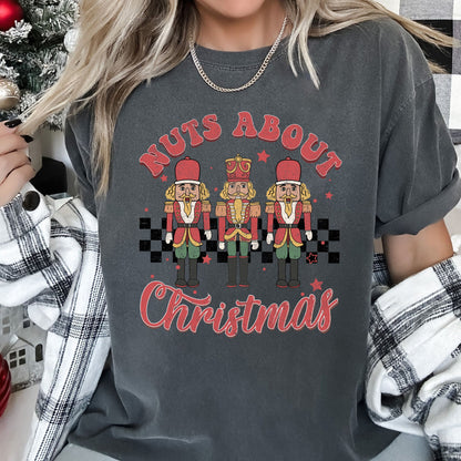 Nuts About Christmas, Nutcrackers, Retro, Checkered, Comfort Colors Tshirt