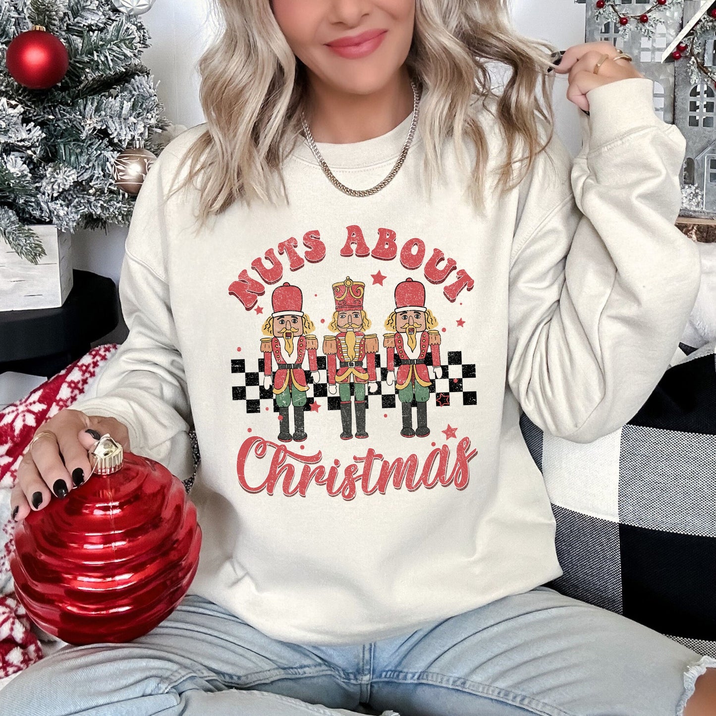 Nuts About Christmas, Nutcrackers, Retro, Checkered Sweatshirt